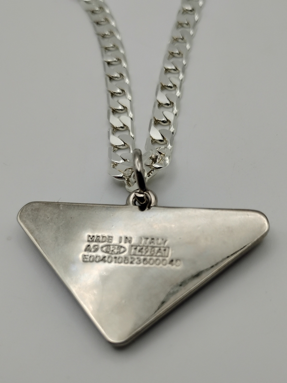 PRADA Milano Fuscia Triangle Logo Pendant On A 925 Sterling Silver Necklace - Picture 9 of 14